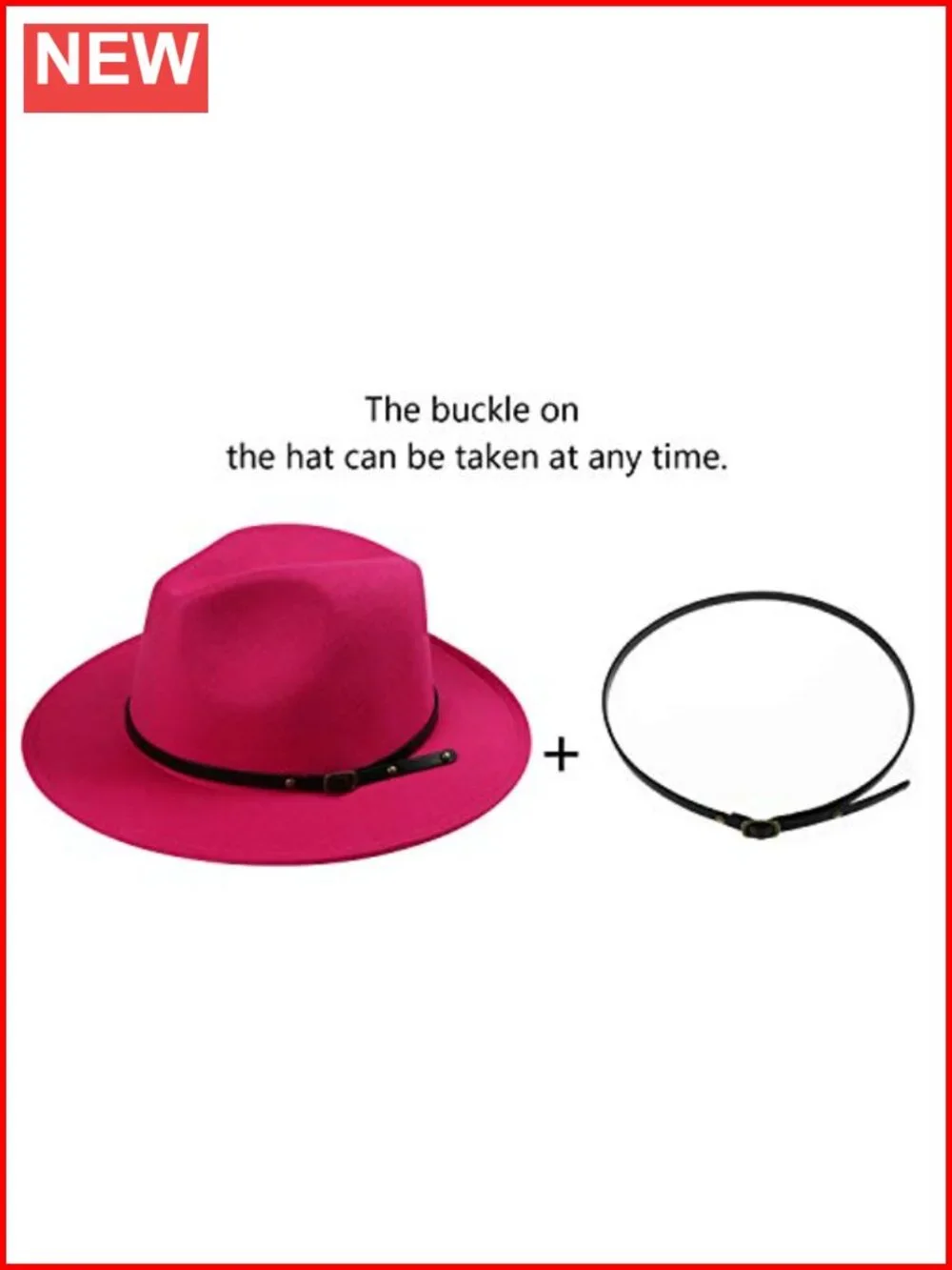 Women's Classic Felt Fedora Wide Brim Floppy Hat with Belt Buckle Panama